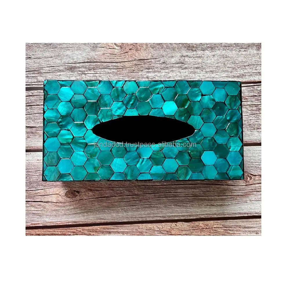 White Mosaic Pattern Mother Of Pearl Tissue Box Holder Napkin Case