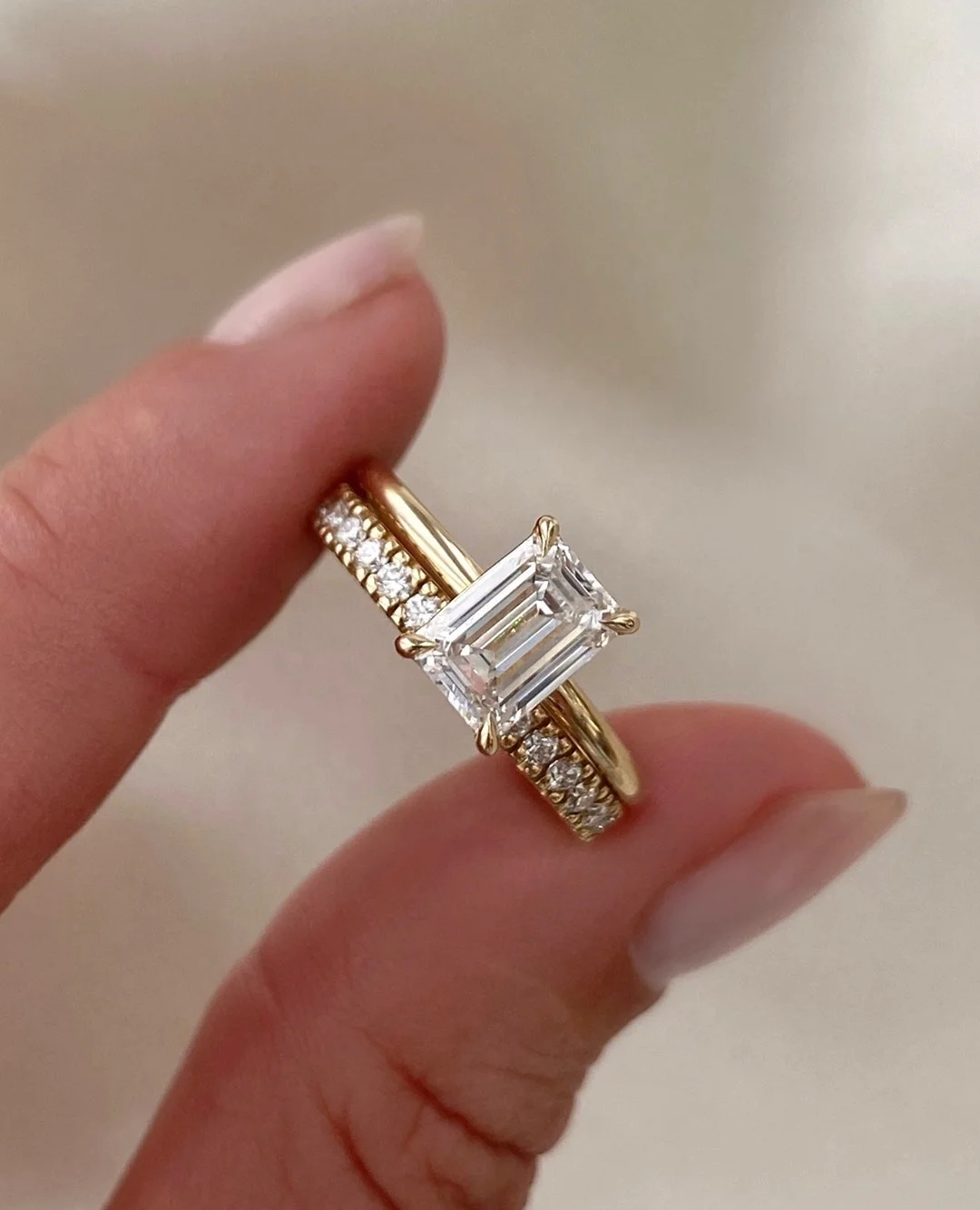 Cheap Simple G14k Yellow Gold AU585 Stackable Ring Sets Wedding 6x12MM 2CT Marquise Shape Moissanite Rings for Women