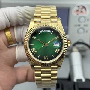 2026 New Brand Designer High-Quality Men's Mechanical Watch Green Dial Gold Steel Strap Business Casual Luminous Automatic Watch