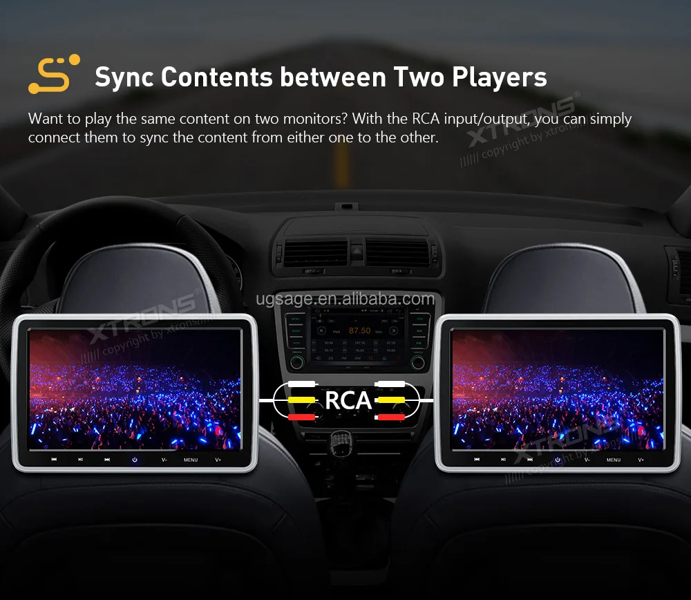 Xtrons 10.1" Digital Tft Screen Car Clipon Headrest Dvd Player For All