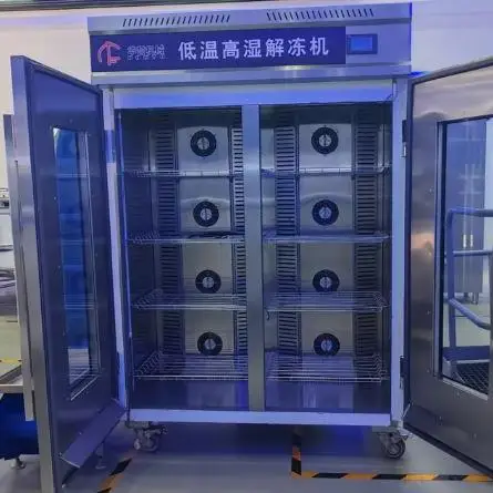 Meat and fish food processing and thawing machine with temperature and humidity control