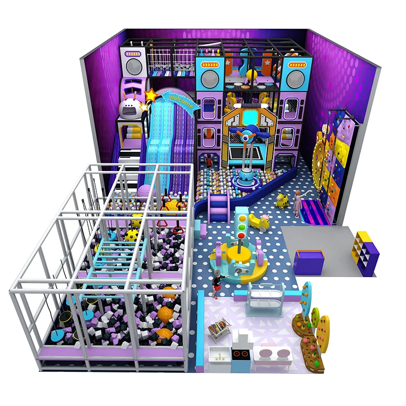 Feelkids ALITA-TQ26016 Indoor High-Capacity Plastic PE Board & Galvanized Pipe Multi-Play Kids Playroom factory