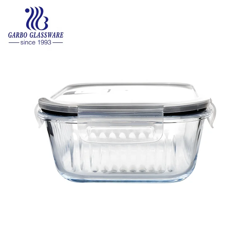 800ml Glass Lunch Box Square Shape Glass Food Storage Container Office Use Oven Safe 6inch Glass Lunch Box with Lid