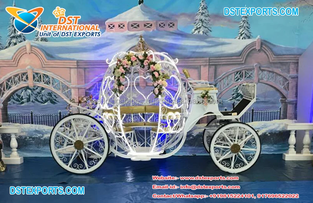 上品な新スタイルのビクトリア朝馬車 白い木製観光用屋外馬車 結婚式用