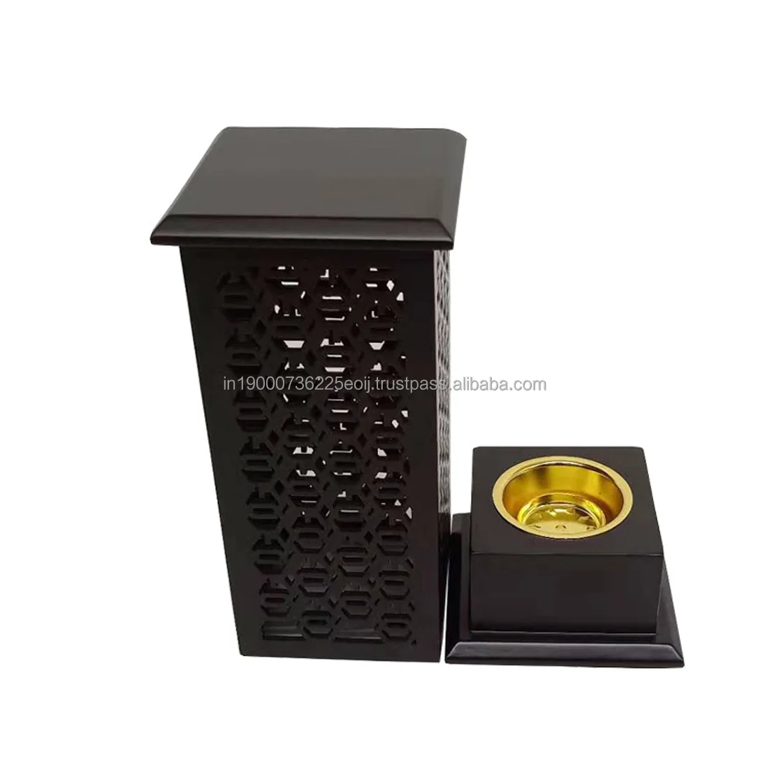 Rect Shape Black Color Wood Incense Burner Holder Mubkhar Bakhoor