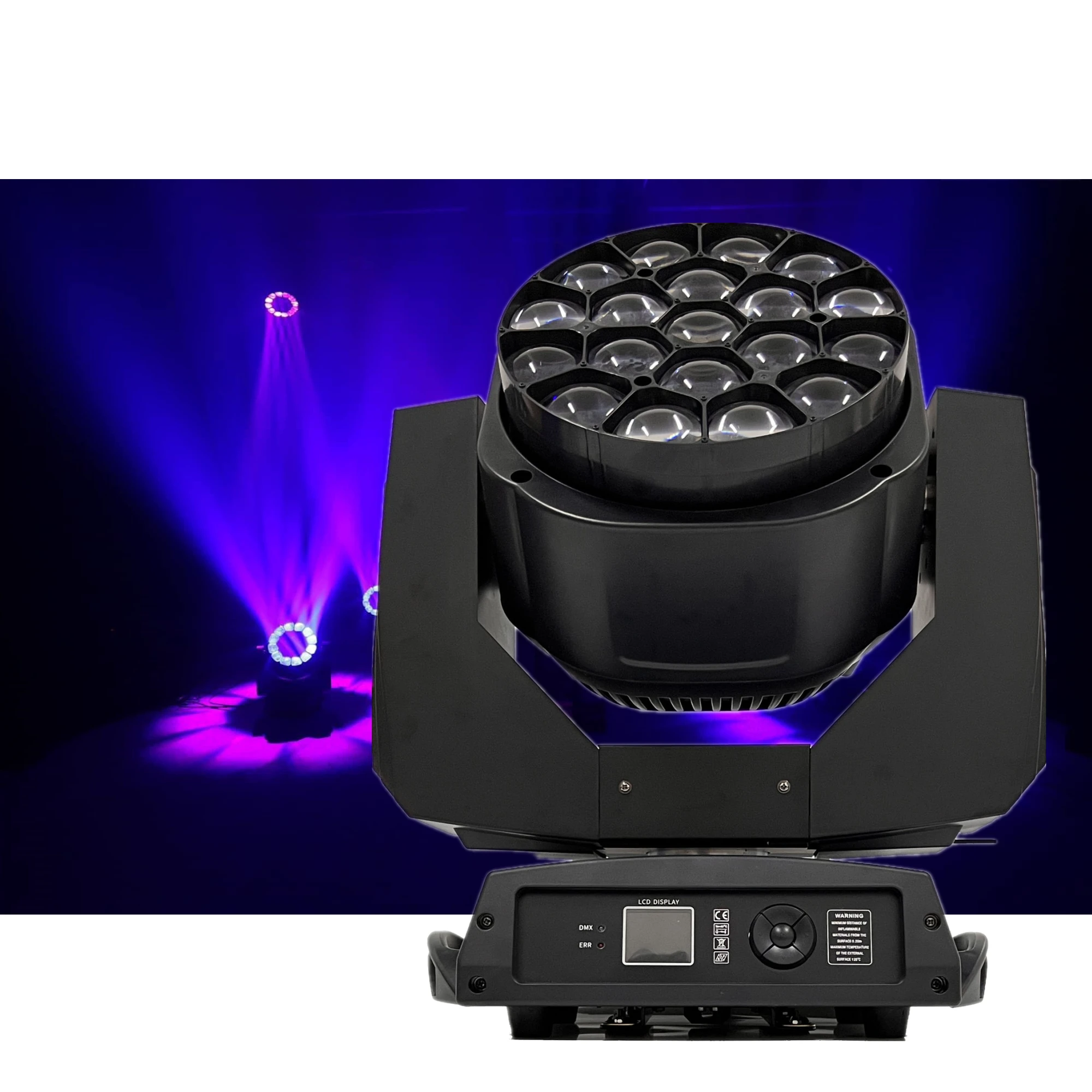 B 아이 K10 클레이 파키 빔 무빙 헤드 라이트, 19*15W 줌 비아이 워시 무빙 헤드 라이트, DMX 쇼 무대 조명