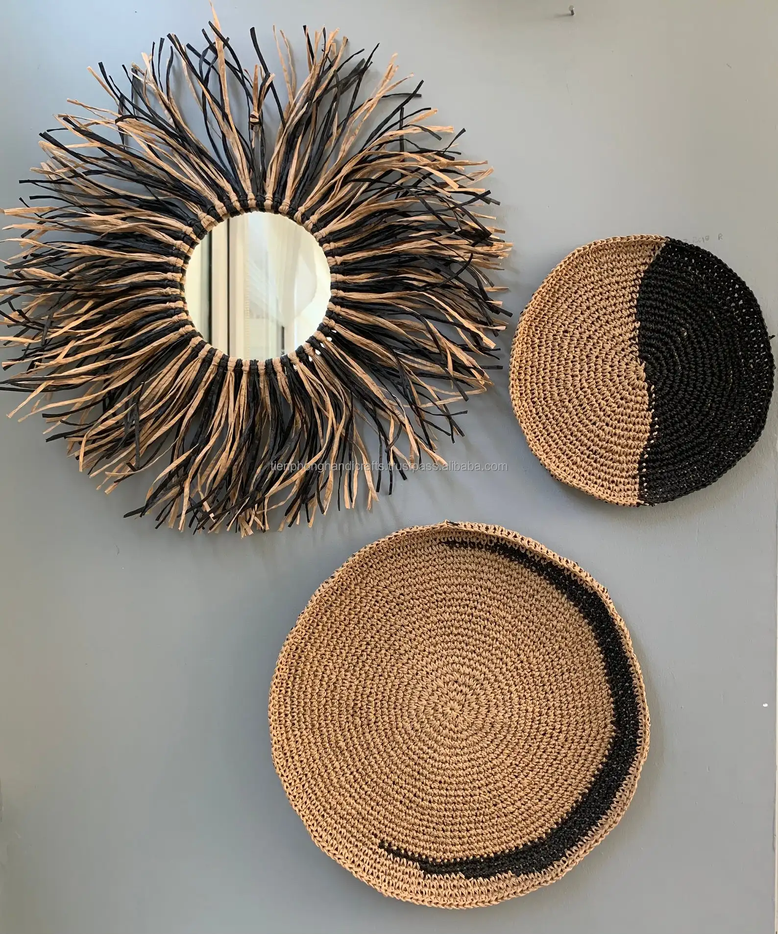 Set Of 3 Seagrass Wall Art Hanging Vintage Style Wall Decor Raffia Decor Straw Wall Hanging