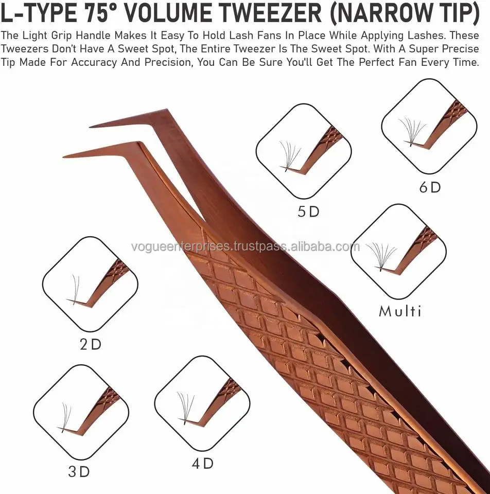 Best Rose Gold Lash Tweezers L Type Narrow Tip Professional Eyelash Extension Volume Tweezers