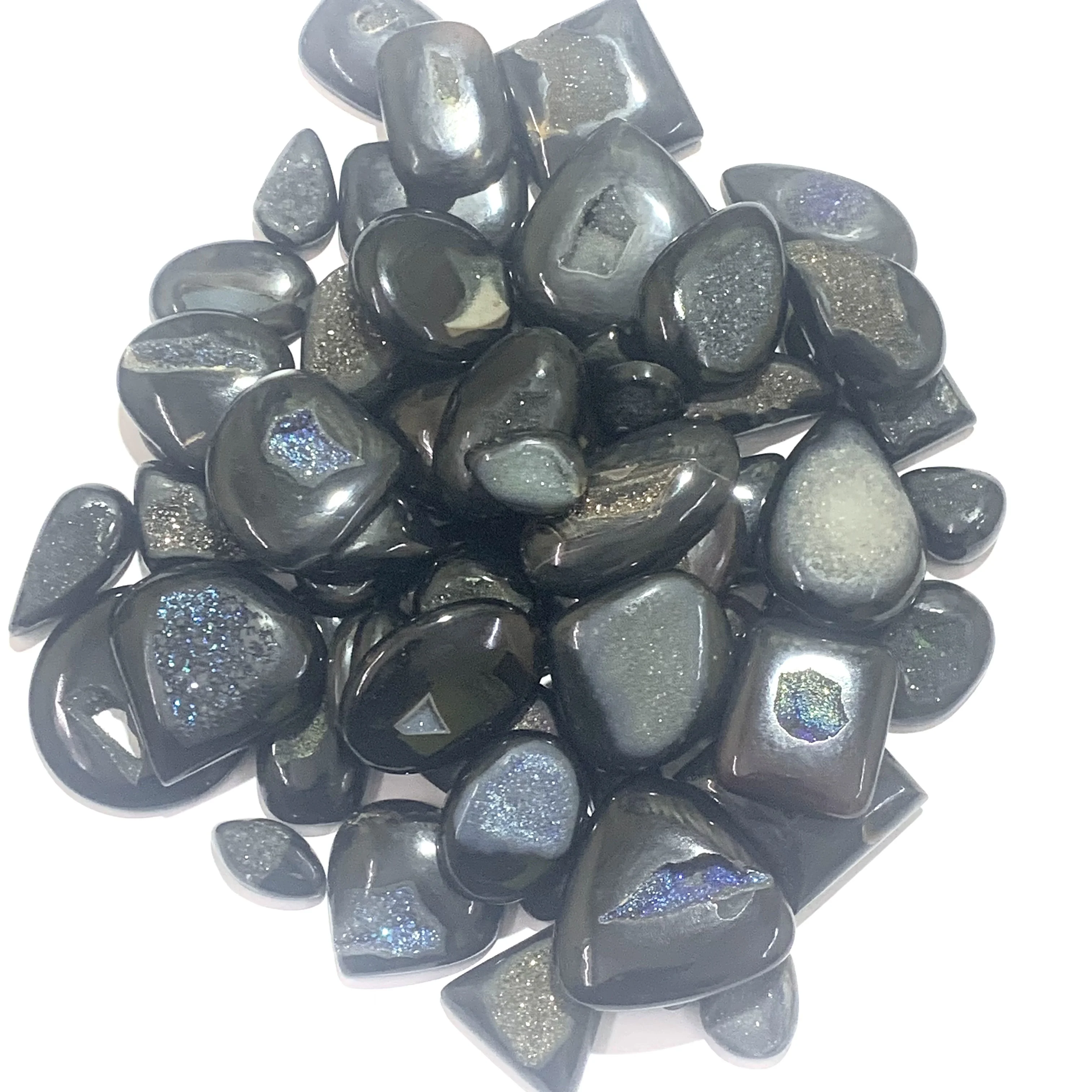 Loose Jewelry Gemstones Cabochon Polish Druzy Agate Natural High Quality Black Druzy Gemstone