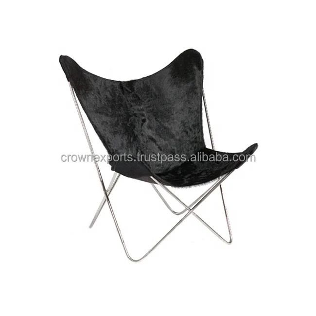 Modern Dark Brown Leather Butterfly Chair Classical Design Foldable