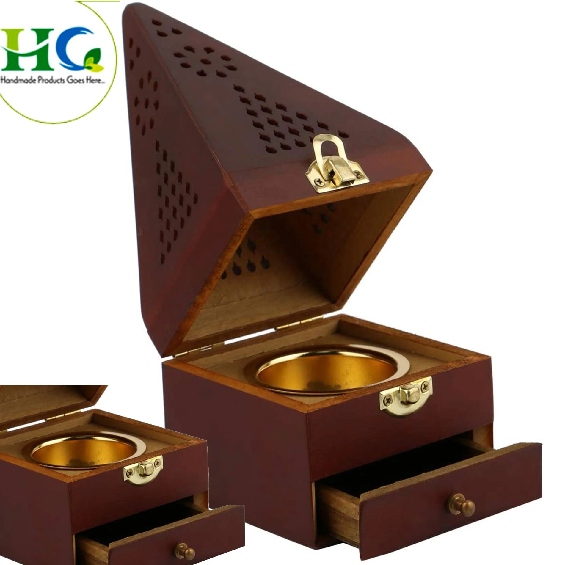 Roll Over Image to Zoom in Wooden Incense Burner Box Triangle  Incense Burner Pyramid Shape Wood Bahoor burner
