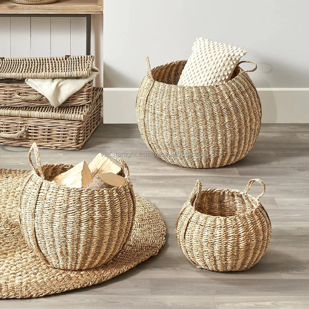 Seagrass Basket Water Hyacinth Set/3 Baskets Seagrass Storage Basket