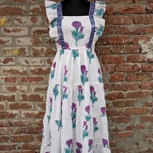 Handmade Indian Maxi Dress Hand Block Printed Cotton Tier Woven and Breathable And Eco-Friendly Long Maxi Dress For Women