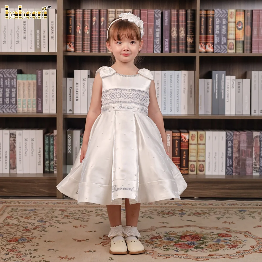 Fancy Taffeta Hand Smocked Children Autumn Dress ODM Baby Wholesale Manufacturer-FC005