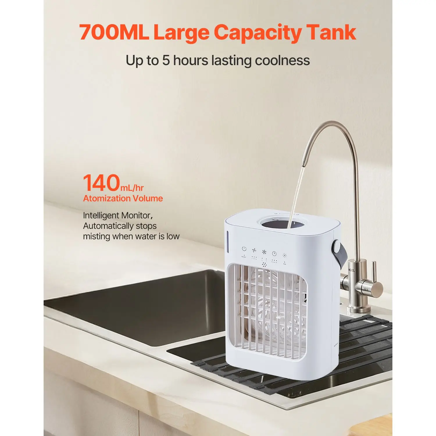 Evaporative Air Cooler, Portable, 4-in-1, 700ml, 0.7H - detail 8