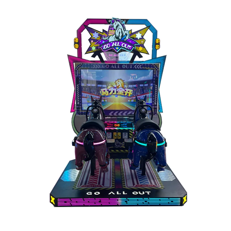 RaiseFun 2-Player Coin-Operated Wooden Horse Riding Simulator Arcade Game Machine for Children Over 8 Years for Game Centers