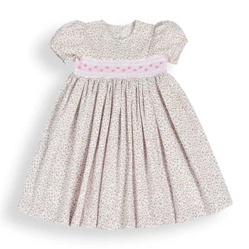 Girl Clothing Luxury Hand Smocked Small Flowers GIRL'S DRESSES With Pale Pink Hues