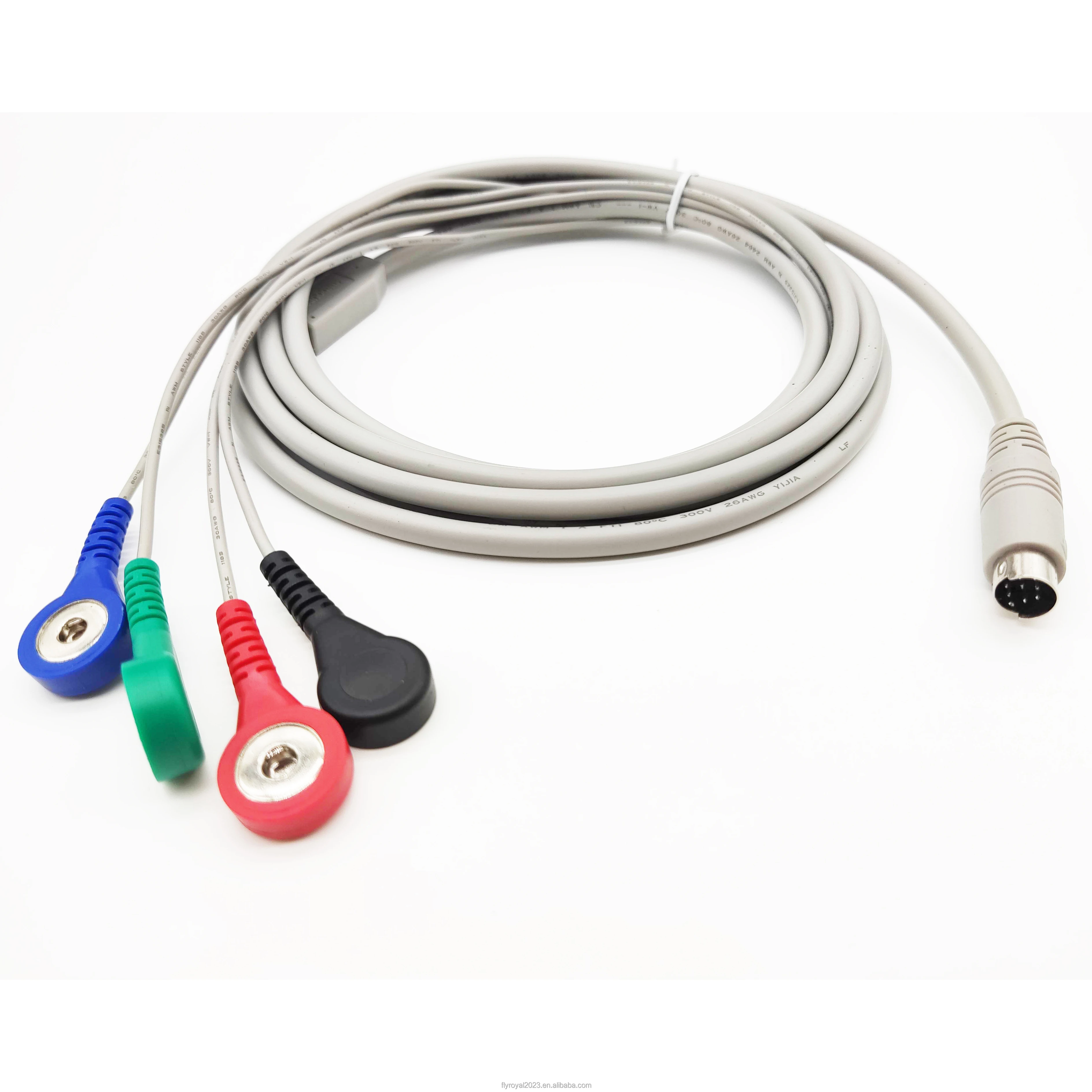 Customize Ecg Cables 4 Lead 4.0mm Ecg Snap To 6p Din Plug Medical Cable