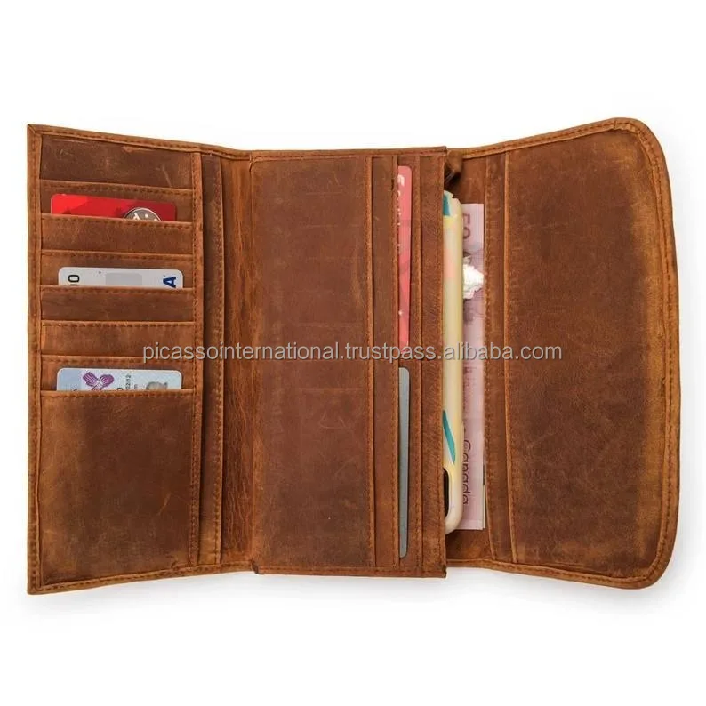 Hot Selling Good Quality Modern Design Cotton Lining Open Closure Type 100% Genuine Leather Wallet from Indian Manufacturer