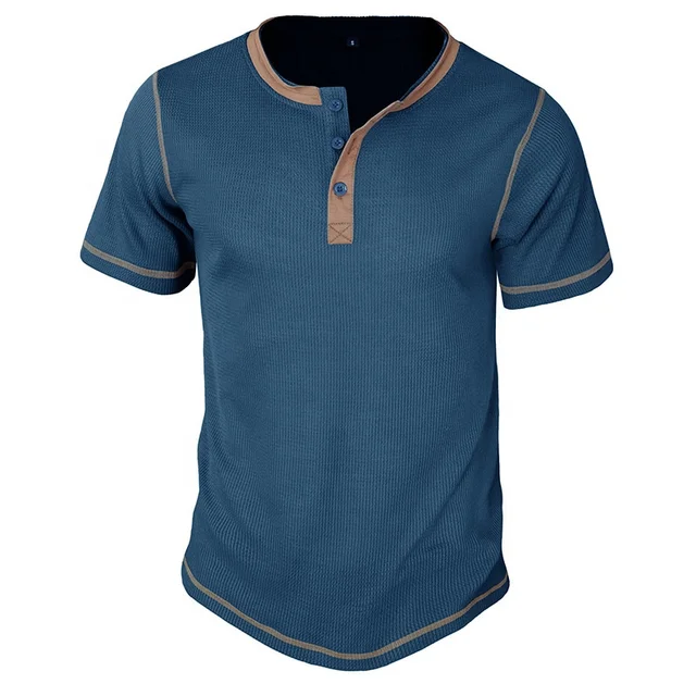 Customizable High Quality 95% Polyester 5% Spandex Waffle Button T-shirt with Pocket Factory Direct Wholesale Logo Printing