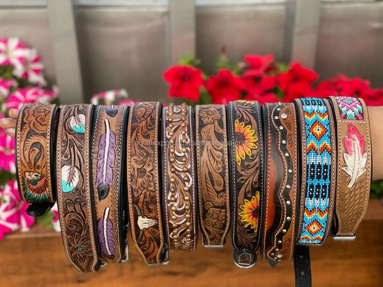 New Genuine Hand Tooled Leather Floral Pattern Handmade Dog Collar For ...