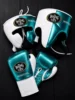 White & metallic teal