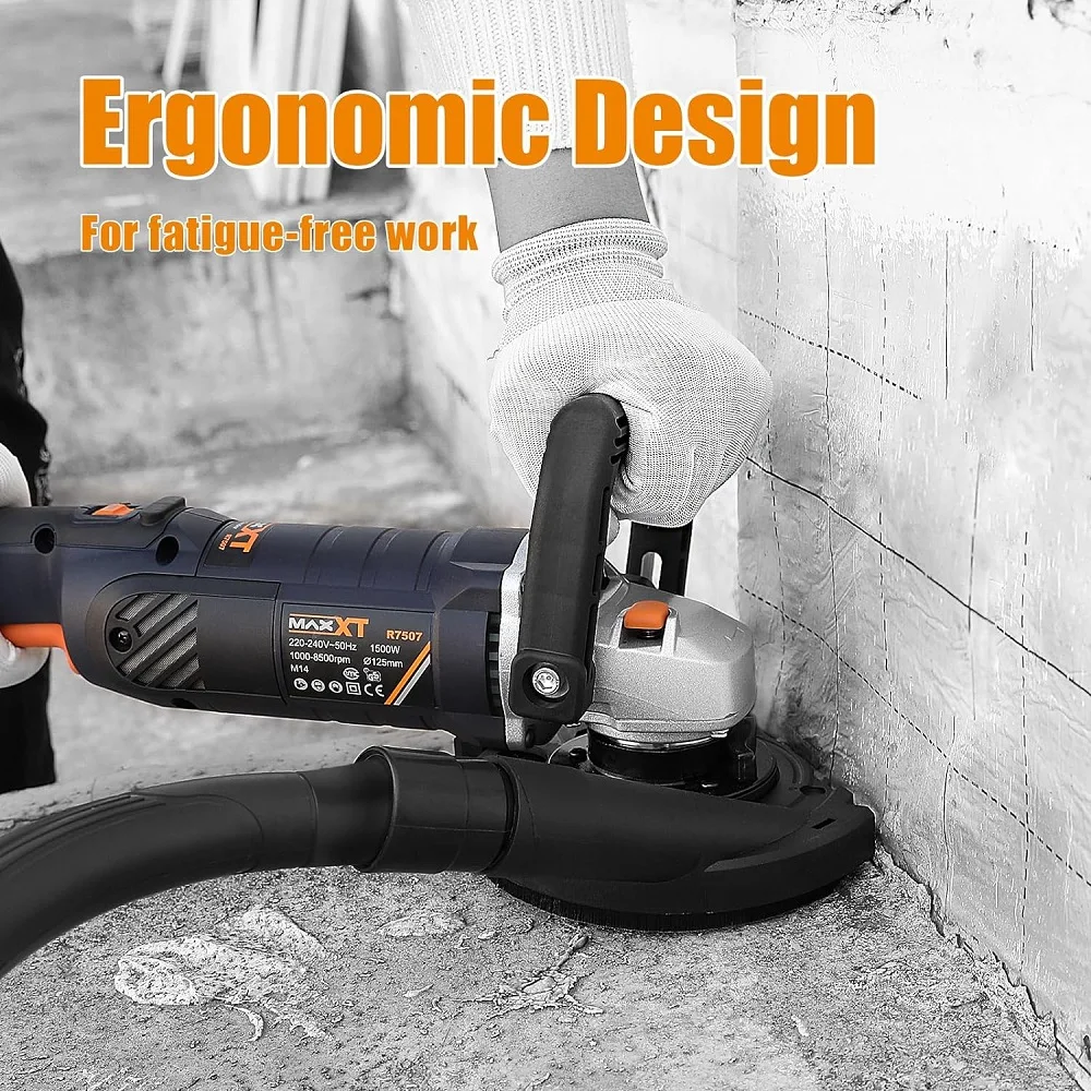 MAXXT 1500W Hand Held Concrete Surface Grinder Polisher Planer 125mm With Dedicated Dust Collection Shroud