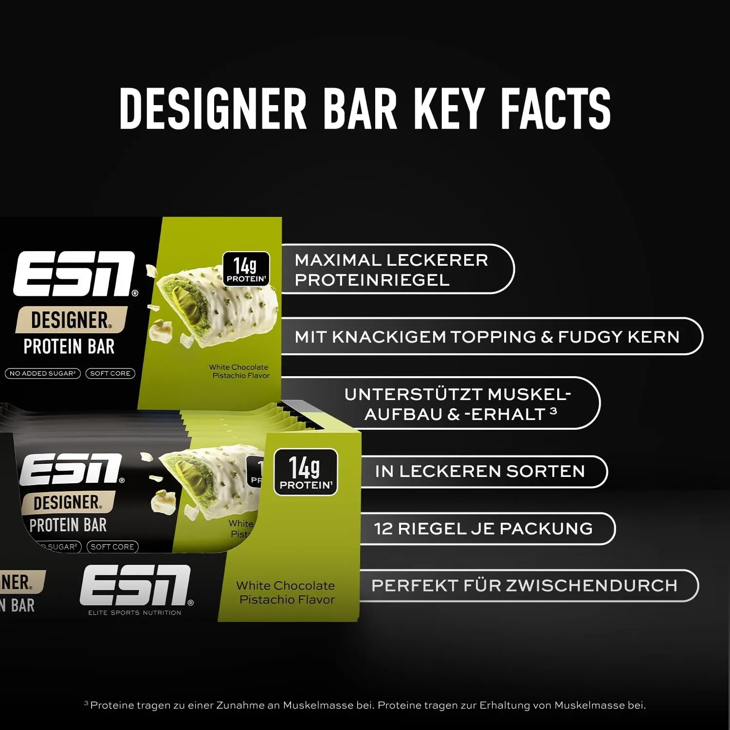 ESN Designer Bar Key Facts White Chocolate Pistachio