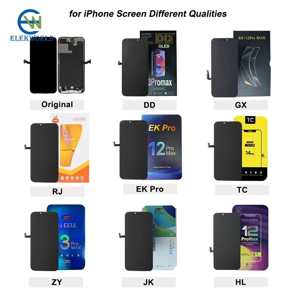 Elekworld All Model OLED LCD Mobile Phone LCDs Screen for iPhone X 12 11 XS Max 13 14 15 16 Pro Max 11 XR X 8 7 6 LCDs Display