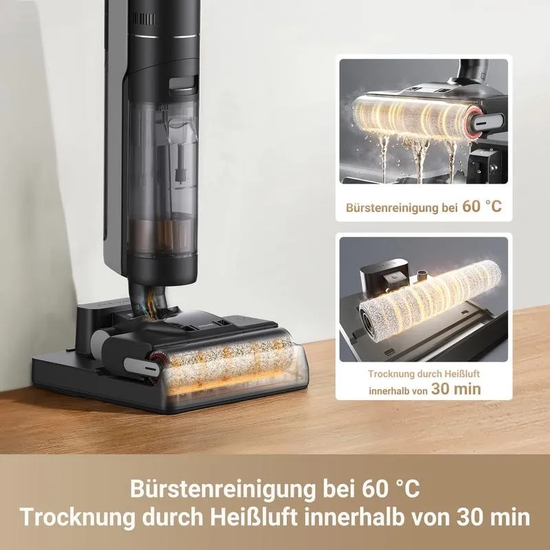 Bürstenreinigung bei 60 Grad und Heißlufttrocknung