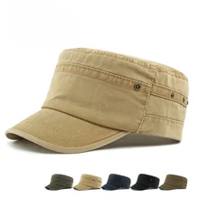 Men Outdoor Vintage Flat Top Cadet Hat Adjustable Cotton Patrol Cap Washed Design Custom Logo Tactical Fashion Cap