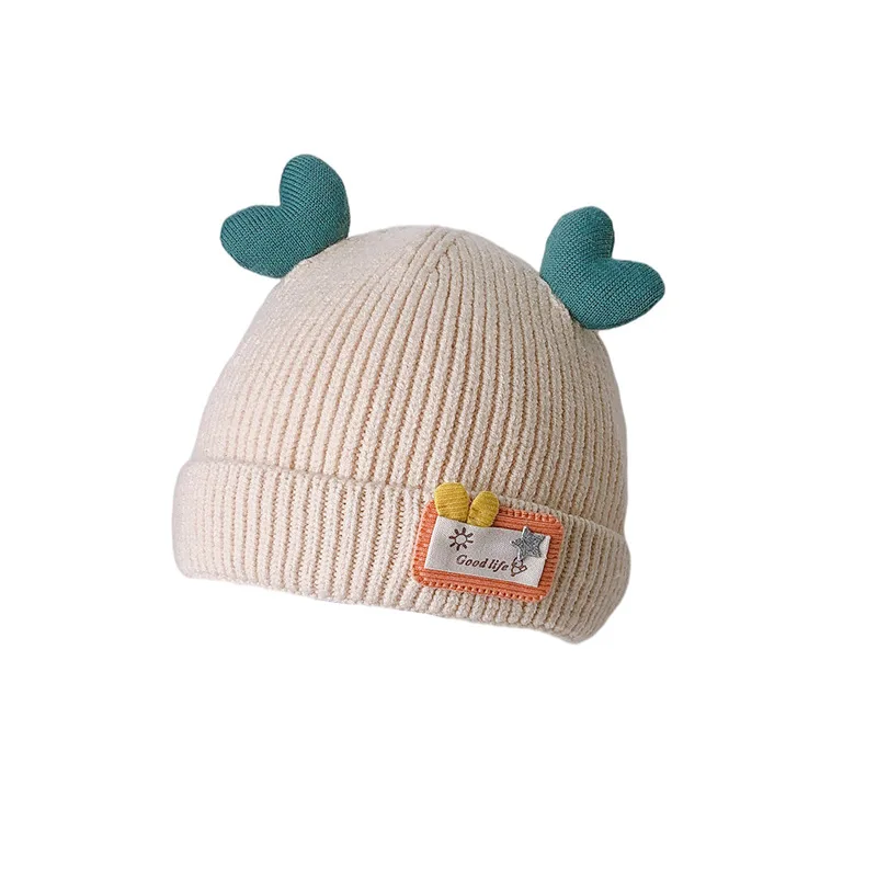 Новинка 2022 популярная зимняя Милая вязаная крючком Детская шапка с 3D любовным сердцем и кошачьими ушками плотные теплые вязаные вручную шапки для