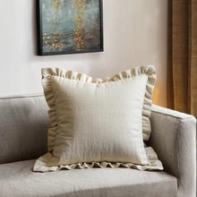 100% Cotton Wavy Lace Pillowcase Literary Style Solid Pattern Rectangular Cushion Covers for Sofa Designed for Hotels