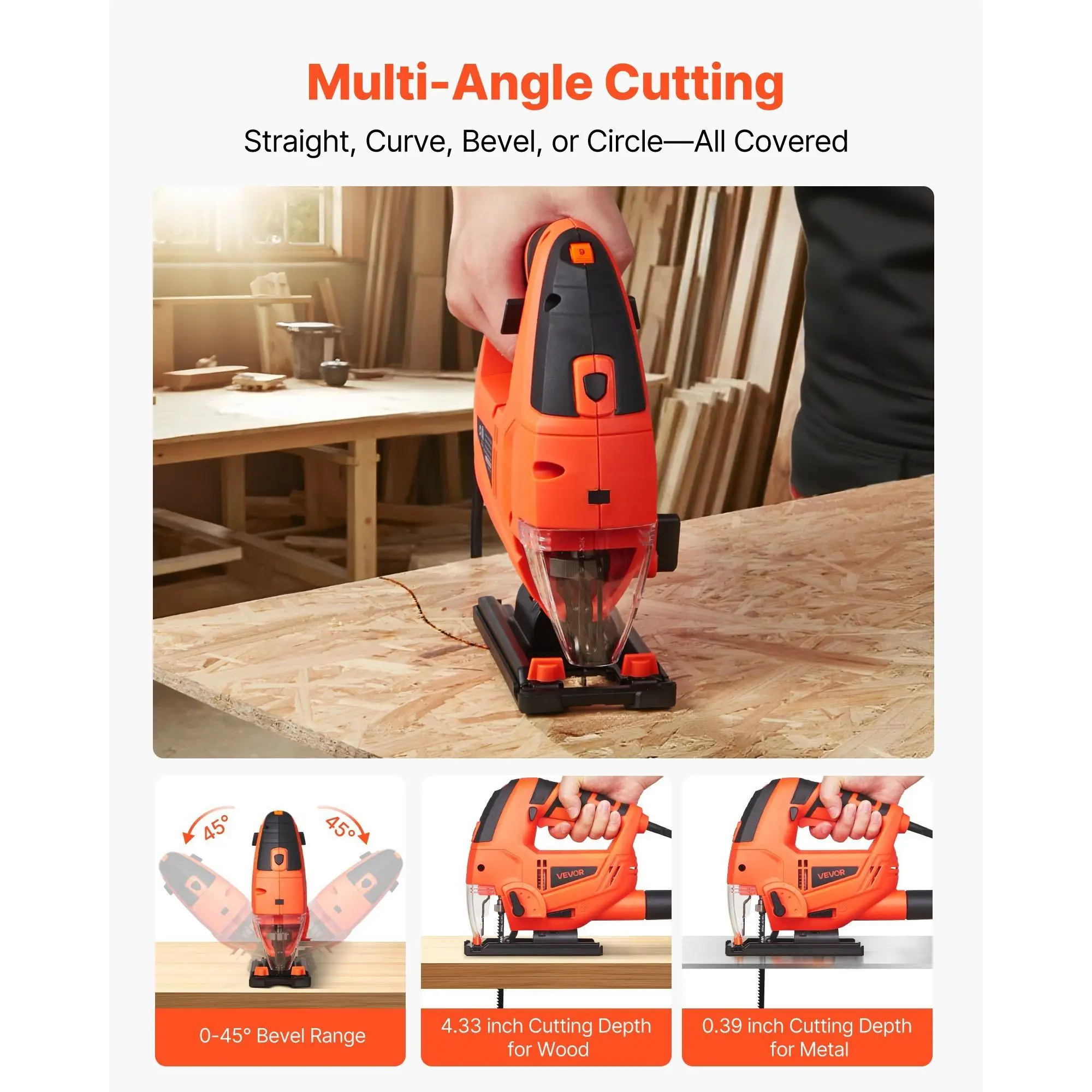 3.5-Amp Corded Jig Saw – 120V Electric Cutter For Wood, Metal & Plastic – Unbranded