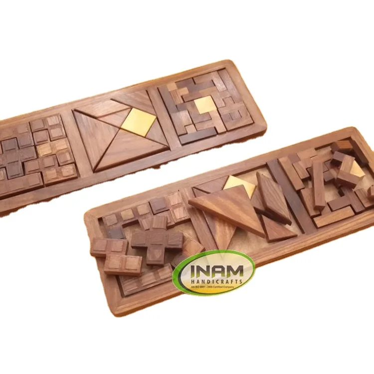 3-in-One Wooden Puzzle Games Set - 3D Puzzles for Teens and Adults - Includes Wood Interlocking Blocks, Diagonal Burr, and Snake