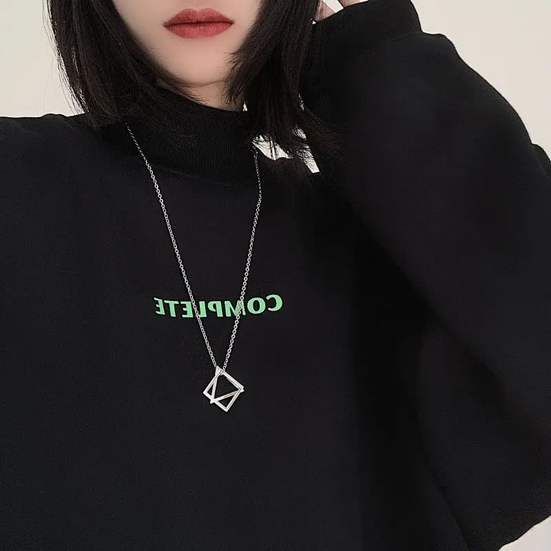 Geometric Square Triangle Stainless steel Necklace for Men Women Trendy Pendant Chains Simple Personality Clothing Accessories