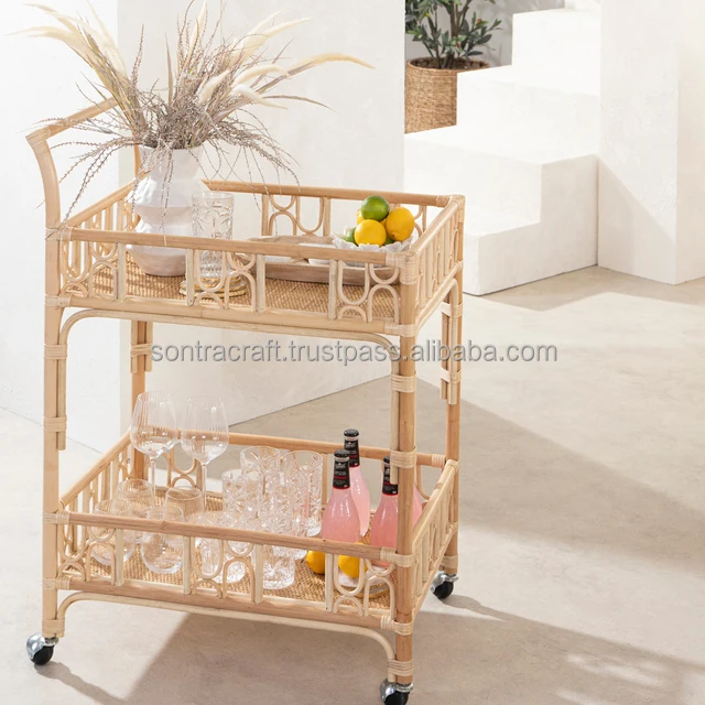 Rattan Bar Cart Rattan Food Truck Rattan Cart High Quality Luxury Best