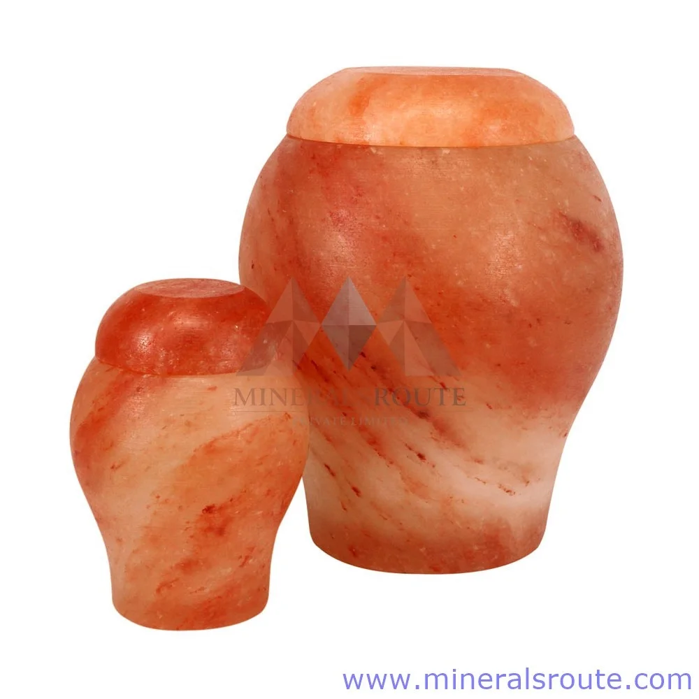 High Quality Wholesale Custom Print Logo Salt Urn Pink Rock Himalayan Handmade Natural Decorative Piece Cremation Pink Salt Urn