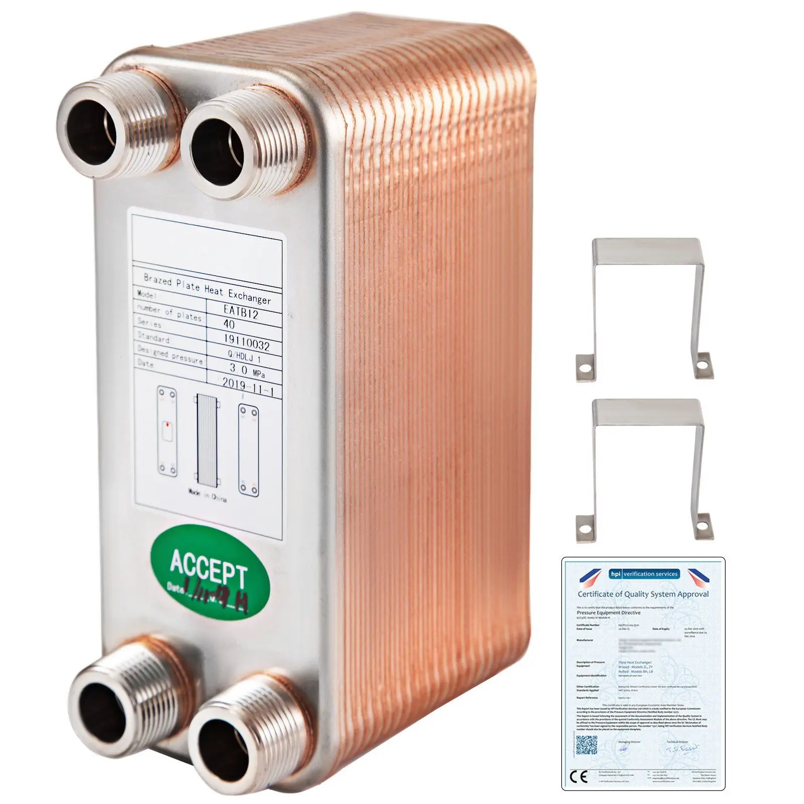 Plate Heat Exchanger, 3"x7.5", 316L, 3/4", MPT - detail 2