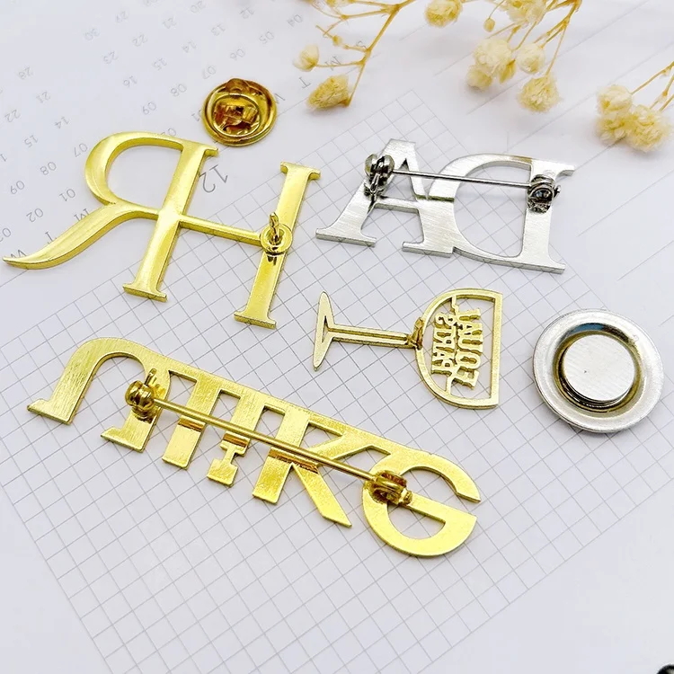 Personalized Custom Logo Metal Name Brand Safety Pin Hollow Out Gold ...
