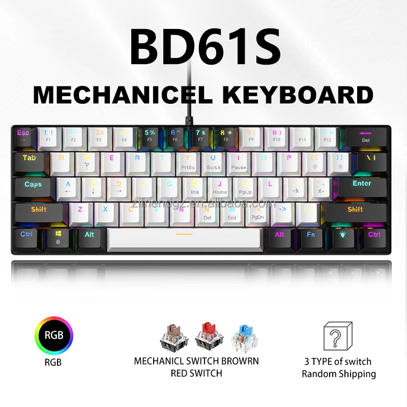 Zifriend H61K Gaming Keyboard - 61 Key Mechanical RGB Backlit