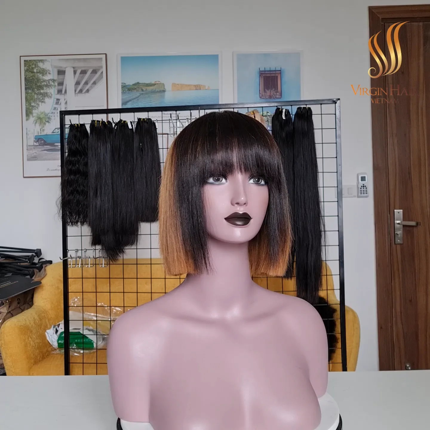 Wholesale Glueless Natural Human Hair Wigs Bob Wigs With Bang 100 Human Hair Vietnamese Raw