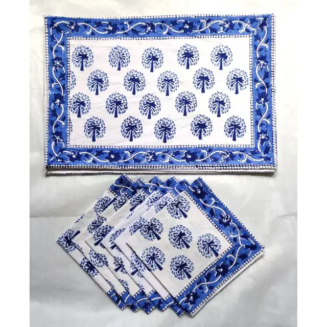 Cotton Indian Style Theme Dining Table Mats and Napkins Set of 6 Place-mats Trending Kitchen Towel Dinning Table Cover Runner