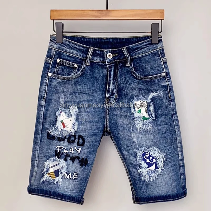 European And American High Street Washed Mid-waist Straight Summer Thin Men's Denim Shorts415_voghion.com
