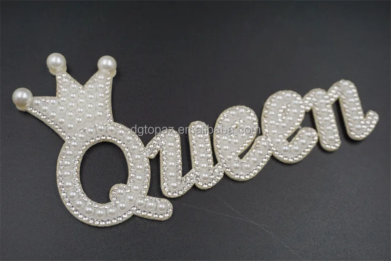 Crown with queen Bridal Bling Glitter Letters Patch Alphabet Applique Letter Stickers for DIY Clothes Bags Shoes