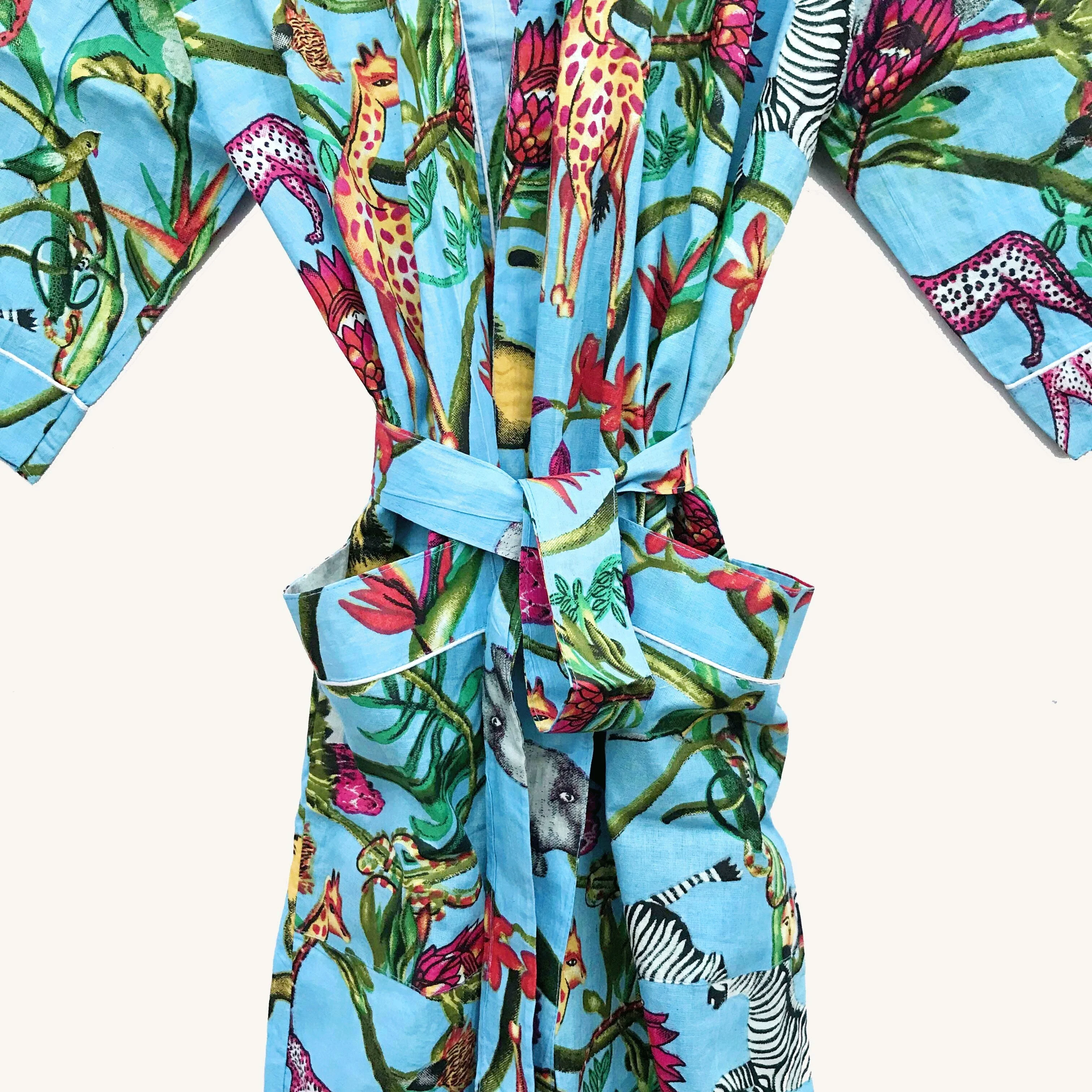 New Arrival Sleepwear Pure Cotton Hand Printed House Kimono Robe Nightwear  and Daily Usage Home Wear Kimono Dress for Women