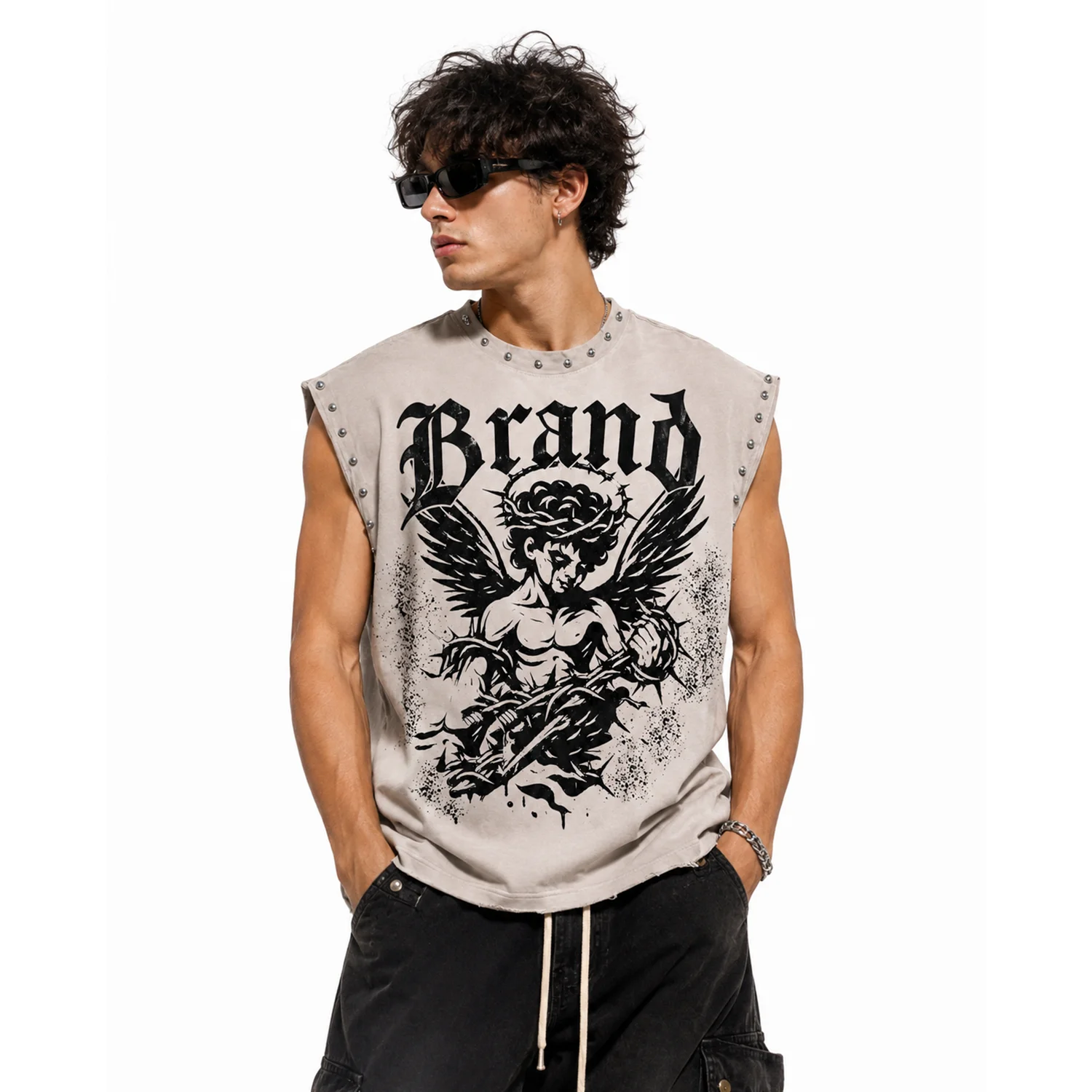 Ibex Custom Oversized Rhinestone Cropped Tank Top 100% Cotton Sleeveless T Shirt For Unisex Regular Wear