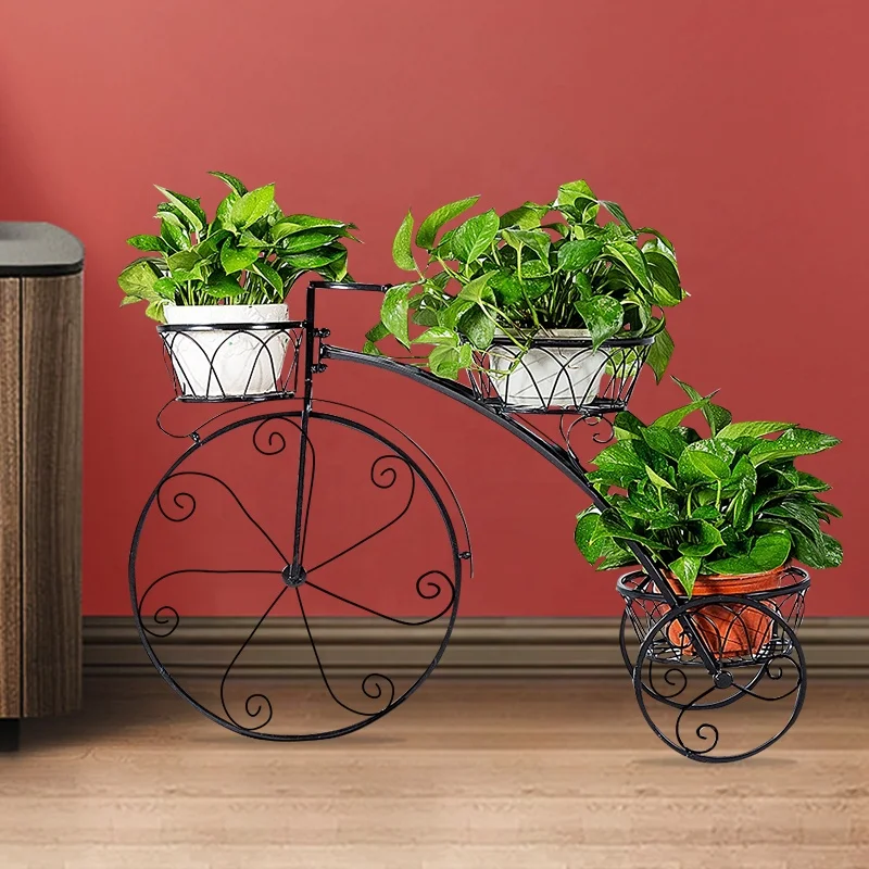Soporte de triciclo galvanizado negro, maceta de Metal con relieve para  jardín y exterior