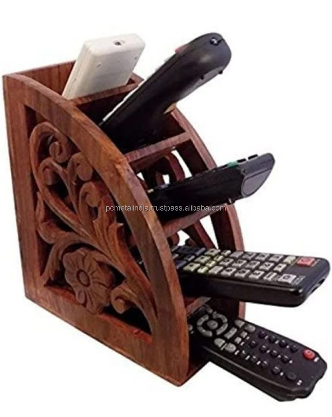 Customized Leather Tv Remote Desktop Organizer 5 Compartments Fits Tv
