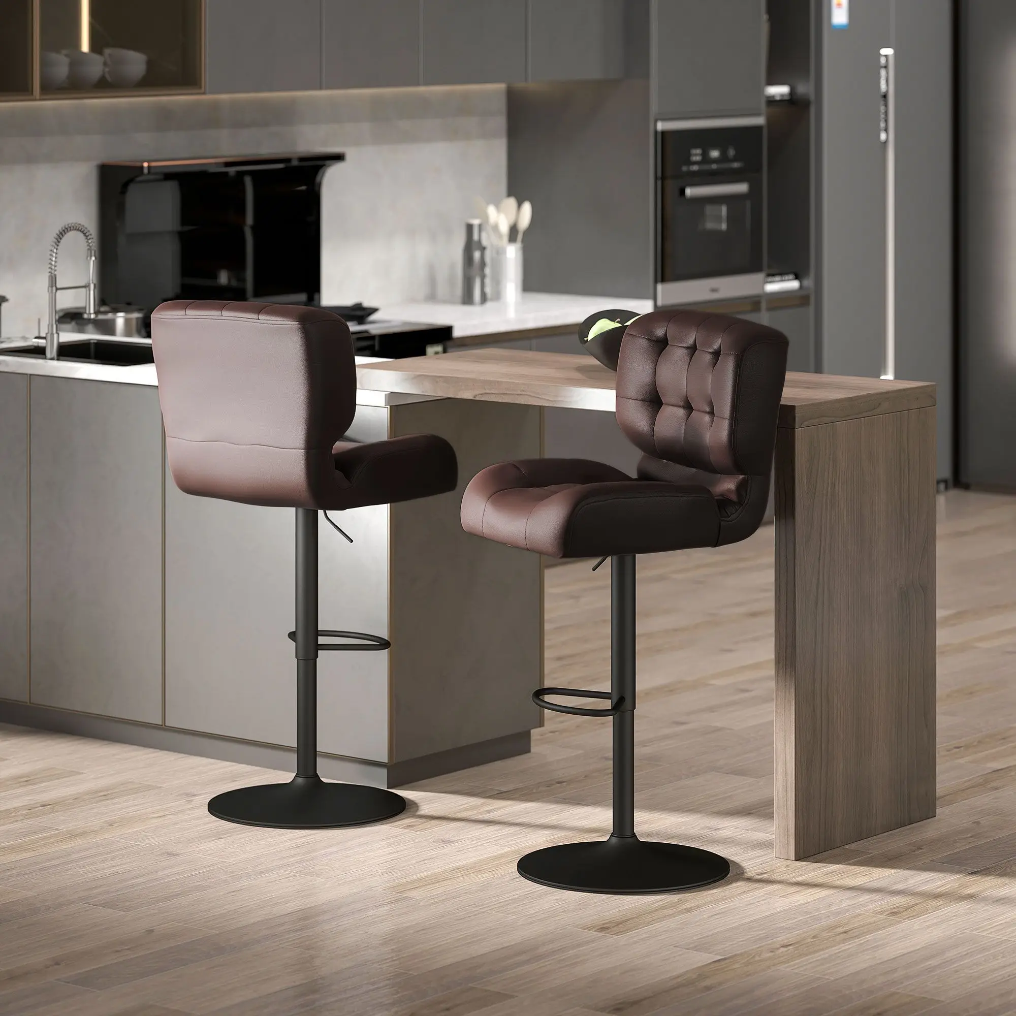 バースツール Set of 2 Barstools, Faux Leather シート Bar Stools